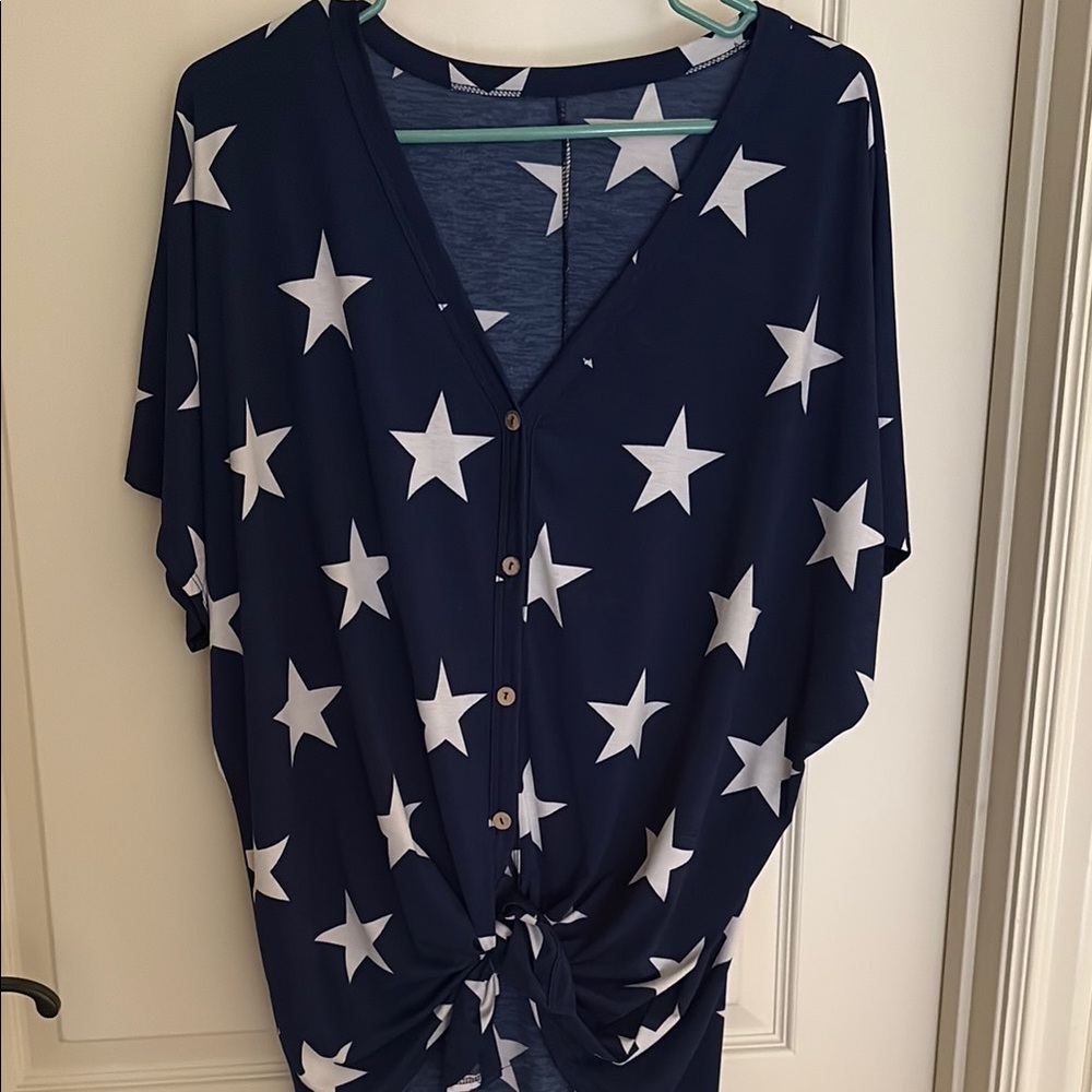 Navy Star Print Button-Up Top - Picture 2 of 2